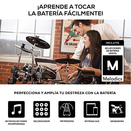 Alesis Surge Mesh Kit - Batería Electrónica de 8 Piezas con Cabezales de Malla, Rack de Cromo y Módulo musical de Batería de 40 Kits, 385 Sonidos, 60 Pistas Play Along y Conectividad USB/MIDI