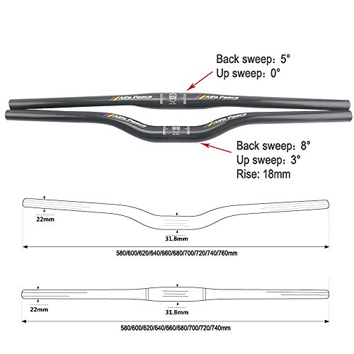 Alfa Pasca Manillar Recto Carbono Manillar Bici MTB Carbono 31.8 Negro 3K Brillante Plano 720mm Manillar Carbono Bici