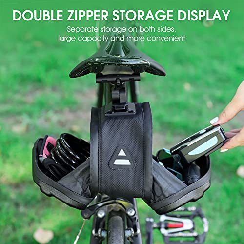 Alforja para sillín de bicicleta, bolsa impermeable de material resistente al desgaste y a la presión, bolsa con soporte de altura ajustable para bicicleta de carretera y de montaña.