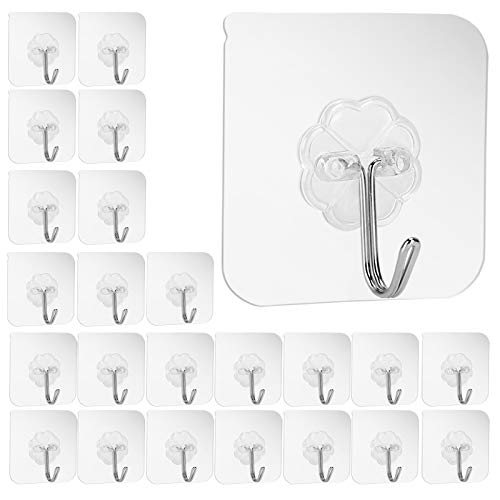 Alliebe clavos libres de ganchos adhesivos ganchos de pared 6KG(Max) transparente reutilizable sin costura ganchos impermeables y a prueba toalla tazas tazas de espátula(24Pack)