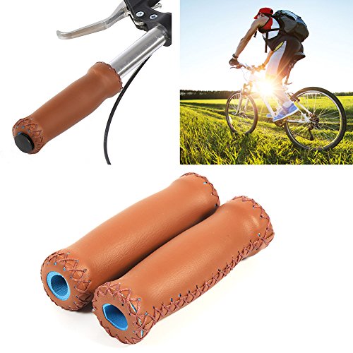 Alomejor 1 par de puños de manillar de bicicleta de cuero artificial colorido bicicleta puños para deportes montar (marrón)