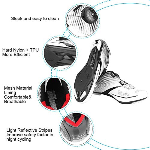Alomejor 1 par de Zapatos de Ciclismo de Moda Antideslizantes SPD Lock System Zapatos de Ciclismo Transpirable Zapatos de Bicicleta de Carretera Hombres Adultos(45-White)