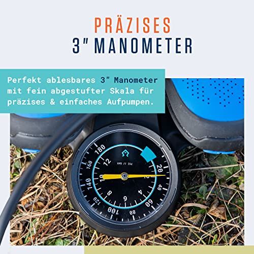 Alphatrail Bomba de Pie Jack - para Todas Las válvulas 12,5 Bar / 180 PSI presión máxima I manómetro Extra Grande (Ø80mm) I Bomba de Bicicleta para la válvula Presta, Schrader y Dunlop