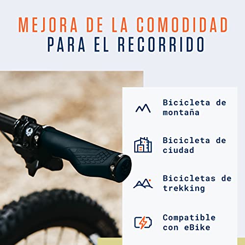 Alphatrail Puños Bicicleta Ergo David I Diseño ergonómico para una cómoda sensación de Agarre I Fuerte Montaje de los puños al manubrio de Ø 22mm I duraderos un Compuesto y Caucho ecológico