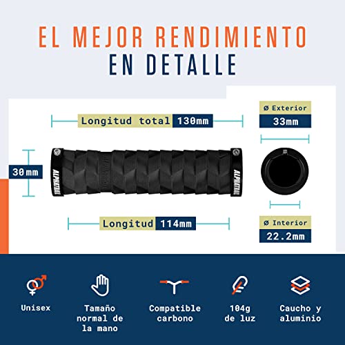 Alphatrail Puños MTB Leo I Amortiguación optimizada para senderos de MTB difíciles I Fuerte Montaje de Double Lock-On para el Manillar de Ø 22mm I duraderos un Compuesto y Caucho ecológico