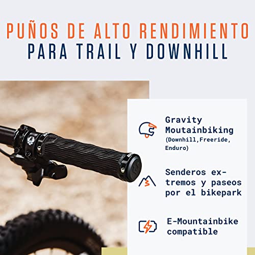 Alphatrail Puños MTB Logan I Agarre Extremo para descensos rápidos I Fuerte Montaje de Double Lock-On para el Manillar de Ø 22mm I duraderos un Compuesto y Caucho ecológico I puños Bicicleta