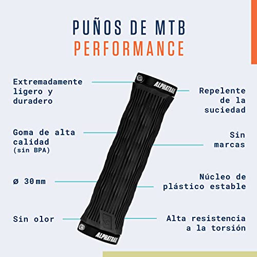 Alphatrail Puños MTB Logan I Agarre Extremo para descensos rápidos I Fuerte Montaje de Double Lock-On para el Manillar de Ø 22mm I duraderos un Compuesto y Caucho ecológico I puños Bicicleta