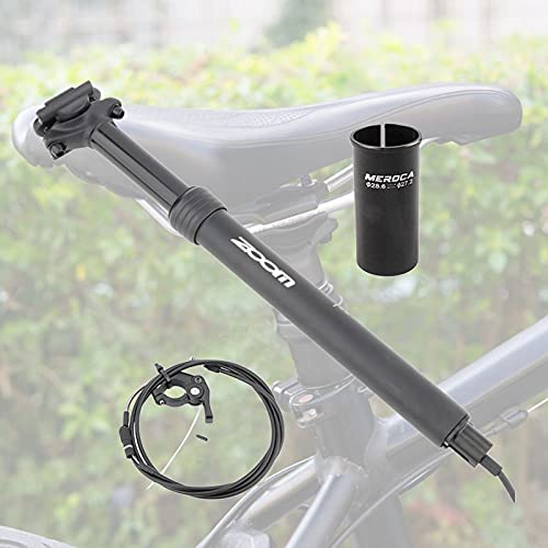 Amagogo Tija telescópica, tija de sillín hidráulica con Palanca remota Tija de sillín Ajustable para Bicicleta Control de balanceo Interno Recorrido 370 mm - Adaptador de 27,2+ 30,4 mm