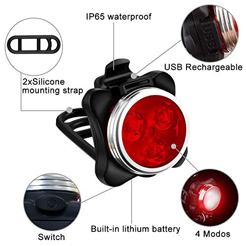 AMANKA Luces Bicicleta Recargable LED, Luz para Bicicleta por USB Conjunto de Luces Delantera y Trasera para Bicicleta 4 Modo 650mAh Reflector Bici Seguridad Faro de Señal