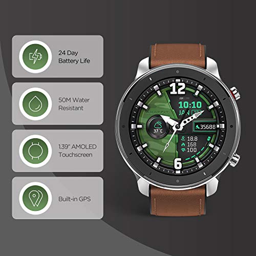 Amazfit GTR 47mm Reloj Inteligente Smartwatch Deportivo AMOLED de 1.39" GPS + GLONASS integrado Frecuencia cardíaca Continua de 24 Horas Larga duración de batería 12 Deportes Diferentes - Acero