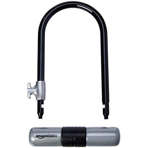 Amazon Basics - Candado antirrobo con argolla en forma de «D» de 15 mm para bicicleta, con un cable flexible de 1,21 mm