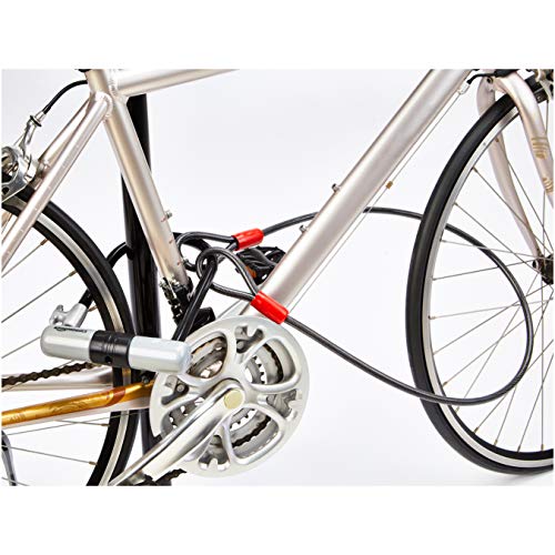 Amazon Basics - Candado antirrobo con argolla en forma de «D» de 15 mm para bicicleta, con un cable flexible de 1,21 mm