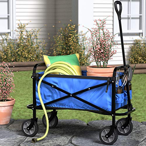 Amazon Basics - Carreta plegable para jardín y aire libre con bolsa de cubierta, azul