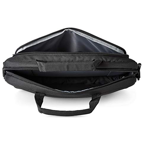 Amazon Basics - Maletín compacto para portátil con correa para el hombro y bolsillos para accesorios (14 pulgadas, 35,6 cm), negro, 1 unidad