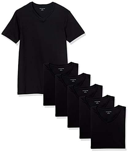 Amazon Essentials 6-Pack V-Neck Undershirts Camisa, Negro (Black), Large