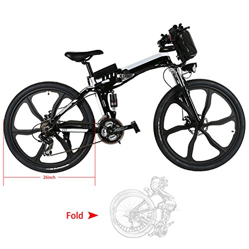 AMDirect Bicicleta Eléctrica de Montaña Plegable 26'' 36V 21 Velocidades Engranaje Shimano (Tipo2 Negro)