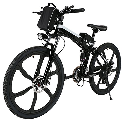 AMDirect Bicicleta Eléctrica de Montaña Plegable 26'' 36V 21 Velocidades Engranaje Shimano (Tipo2 Negro)