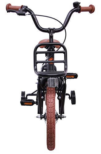 Amigo 2Cool - Bicicleta Infantil de 14 Pulgadas - para niños de 3 a 4 años - con V-Brake, Freno de Retroceso, Timbre, portaequipajes Delantero y ruedines - Negro Mate