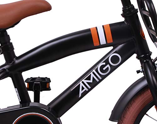 Amigo 2Cool - Bicicleta Infantil de 14 Pulgadas - para niños de 3 a 4 años - con V-Brake, Freno de Retroceso, Timbre, portaequipajes Delantero y ruedines - Negro Mate