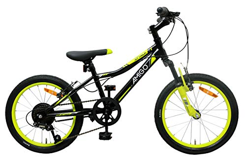 Amigo Attack - Bicicleta Infantil de 20 Pulgadas - para niños de 5 a 9 años - con V-Brakes, 6 velocidades, Timbre y estándar - Negro/Amarillo