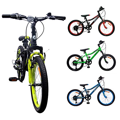 Amigo Attack - Bicicleta Infantil de 20 Pulgadas - para niños de 5 a 9 años - con V-Brakes, 6 velocidades, Timbre y estándar - Negro/Amarillo