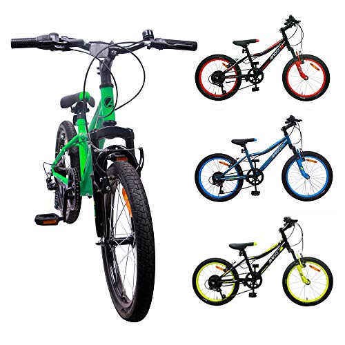 Amigo Attack - Bicicleta Infantil de 20 Pulgadas - para niños de 5 a 9 años - con V-Brakes, 6 velocidades, Timbre y estándar - Verde