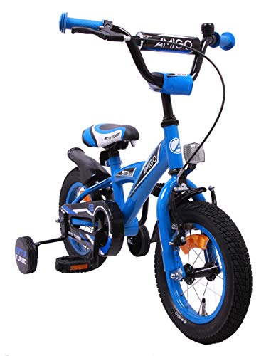 Amigo BMX Turbo - Bicicleta Infantil de 12 Pulgadas - para niños de 3 a 4 años - con V-Brake, Freno de Retroceso, Timbre y ruedines - Azul