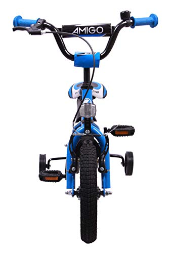 Amigo BMX Turbo - Bicicleta Infantil de 12 Pulgadas - para niños de 3 a 4 años - con V-Brake, Freno de Retroceso, Timbre y ruedines - Azul