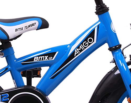 Amigo BMX Turbo - Bicicleta Infantil de 12 Pulgadas - para niños de 3 a 4 años - con V-Brake, Freno de Retroceso, Timbre y ruedines - Azul