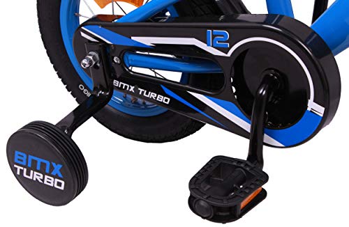 Amigo BMX Turbo - Bicicleta Infantil de 12 Pulgadas - para niños de 3 a 4 años - con V-Brake, Freno de Retroceso, Timbre y ruedines - Azul