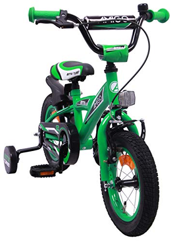 Amigo BMX Turbo - Bicicleta Infantil de 12 Pulgadas - para niños de 3 a 4 años - con V-Brake, Freno de Retroceso, Timbre y ruedines - Verde