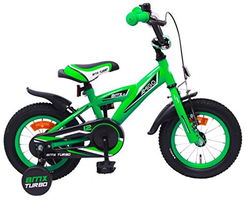 Amigo BMX Turbo - Bicicleta Infantil de 12 Pulgadas - para niños de 3 a 4 años - con V-Brake, Freno de Retroceso, Timbre y ruedines - Verde