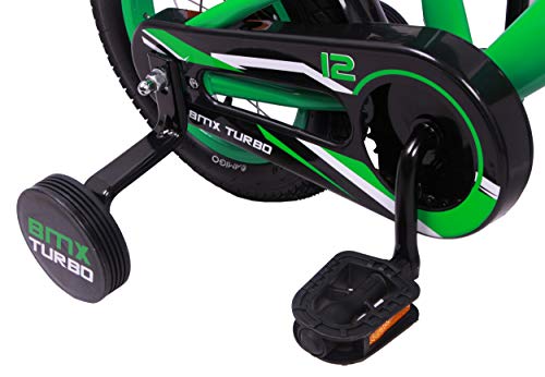 Amigo BMX Turbo - Bicicleta Infantil de 12 Pulgadas - para niños de 3 a 4 años - con V-Brake, Freno de Retroceso, Timbre y ruedines - Verde