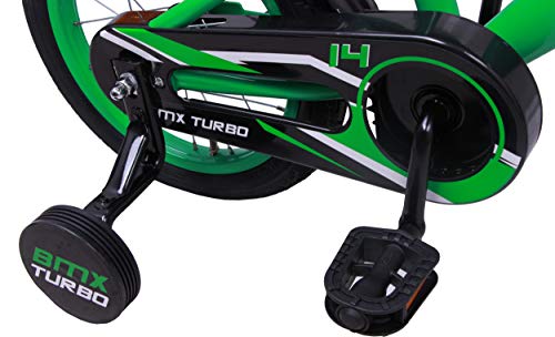Amigo BMX Turbo - Bicicleta Infantil de 14 Pulgadas - para niños de 3 a 4 años - con V-Brake, Freno de Retroceso, Timbre y ruedines - Verde