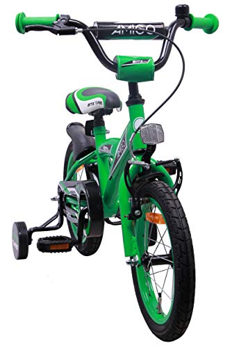 Amigo BMX Turbo - Bicicleta Infantil de 14 Pulgadas - para niños de 3 a 4 años - con V-Brake, Freno de Retroceso, Timbre y ruedines - Verde