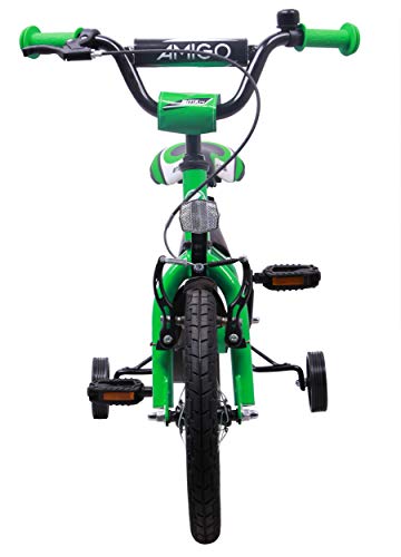 Amigo BMX Turbo - Bicicleta Infantil de 14 Pulgadas - para niños de 3 a 4 años - con V-Brake, Freno de Retroceso, Timbre y ruedines - Verde