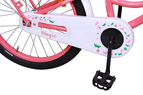 Amigo Magic - Bicicleta Infantil de 20 Pulgadas - para niñas 5 a 9 años - con V-Brake, Freno de Retroceso, portaequipajes Delantero, estándar, Timbre y iluminación - Rosa