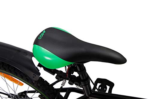 Amigo Rock - Bicicleta de montaña para niños y niñas - 24 pulgadas - Shimano 18 velocidades - apto a partir de 135 cm - con freno de mano, freno de disco y soporte - negro/verde