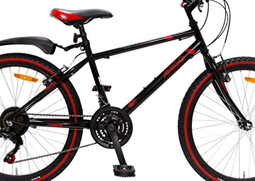 AMIGO Rock VVT - 24 pulgadas, 18 velocidades Shimano Mountainbike, color negro y rojo