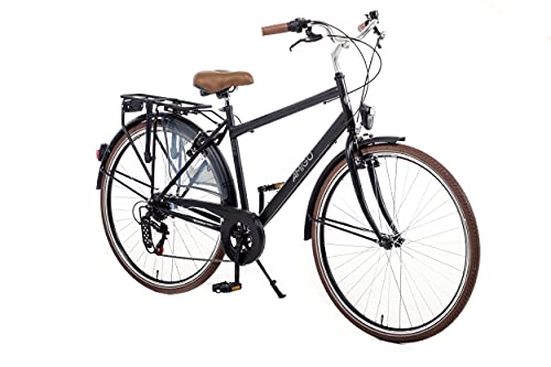 Amigo Style - Bicicleta de Cuidad de 28 Pulgadas para Hombres - Adecuada para Alguien a Partir de 170-175 cm - Engrenaje Shimano Nexus con 6 velocidades - con V-Brakes, iluminación y estándar - Negro