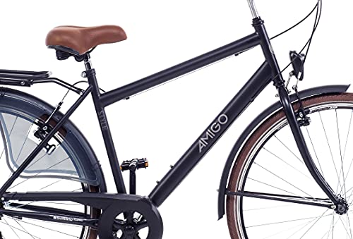 Amigo Style - Bicicleta de Cuidad de 28 Pulgadas para Hombres - Adecuada para Alguien a Partir de 170-175 cm - Engrenaje Shimano Nexus con 6 velocidades - con V-Brakes, iluminación y estándar - Negro