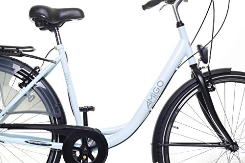 Amigo Style - Bicicleta de Cuidad de 28 Pulgadas para Mujeres - Adecuada para Alguien a Partir de 180-185 cm - Engrenaje Shimano Nexus con 6 velocidades - con V-Brakes, iluminación y estándar - Azul