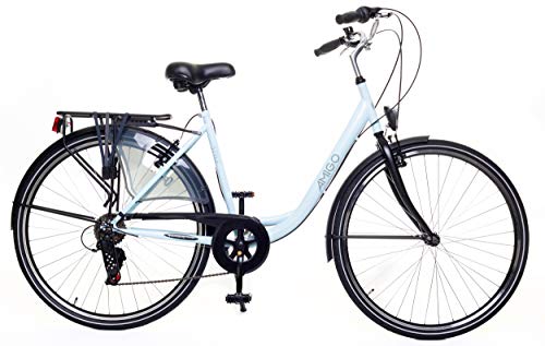 Amigo Style - Bicicleta de Cuidad de 28 Pulgadas para Mujeres - Adecuada para Alguien a Partir de 180-185 cm - Engrenaje Shimano Nexus con 6 velocidades - con V-Brakes, iluminación y estándar - Azul