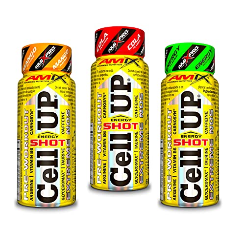 Amix - Cellup Shot - Suplemento Alimenticio - Contiene Cafeína - Aumenta la Fuerza y Congestión Muscular - Fórmula Pre-Entrenamiento - Nutrición Deportiva - Sabor a Energy - 20 Viales de 60 ml