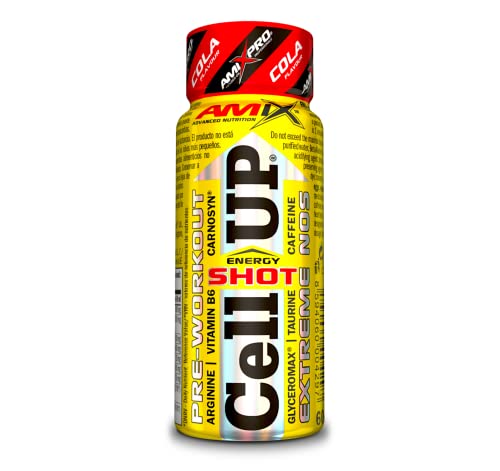 Amix - Cellup Shot - Suplemento Alimenticio - Contiene Cafeína - Aumenta la Fuerza y Congestión Muscular - Fórmula Pre-Entrenamiento - Nutrición Deportiva - Sabor a Cola - 20 Viales de 60 ml