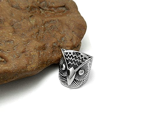 Amody 26.4MM Hombre Acero Inoxidable Anillos Biker Vintage Jewelry Plata Negra Búho águila Punk Bands Anillos Tamaño 20