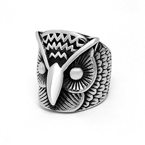 Amody 26.4MM Hombre Acero Inoxidable Anillos Biker Vintage Jewelry Plata Negra Búho águila Punk Bands Anillos Tamaño 20