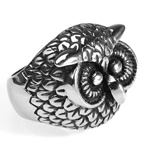 Amody Punk Biker Anillo para Hombres Bandas de Acero Inoxidable Anillo Punk Rock Búho Plata Anillos góticos Tamaño 30