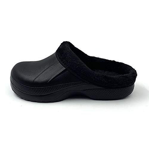 AMOJI Zuecos Forrados de Invierno Zapatos de jardín de Piel Forro Polar Forro de Ferry Zapatillas Calzado para el hogar Habitación Forro difuso Hombres Mujeres Negro 1534 Talla 40 EU