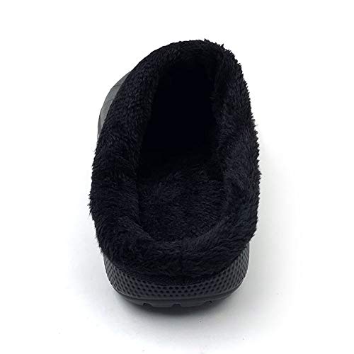 AMOJI Zuecos Forrados de Invierno Zapatos de jardín de Piel Forro Polar Forro de Ferry Zapatillas Calzado para el hogar Habitación Forro difuso Hombres Mujeres Negro 1534 Talla 40 EU